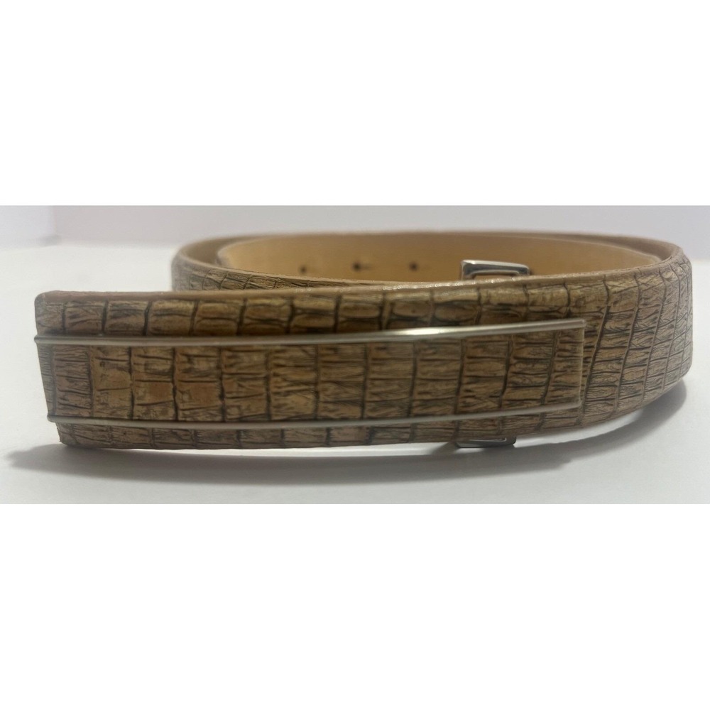 VTG Carlisle Tan Alligator Pattern Leather Belt Matching Oblong Buckle USA Small - Picture 4 of 6